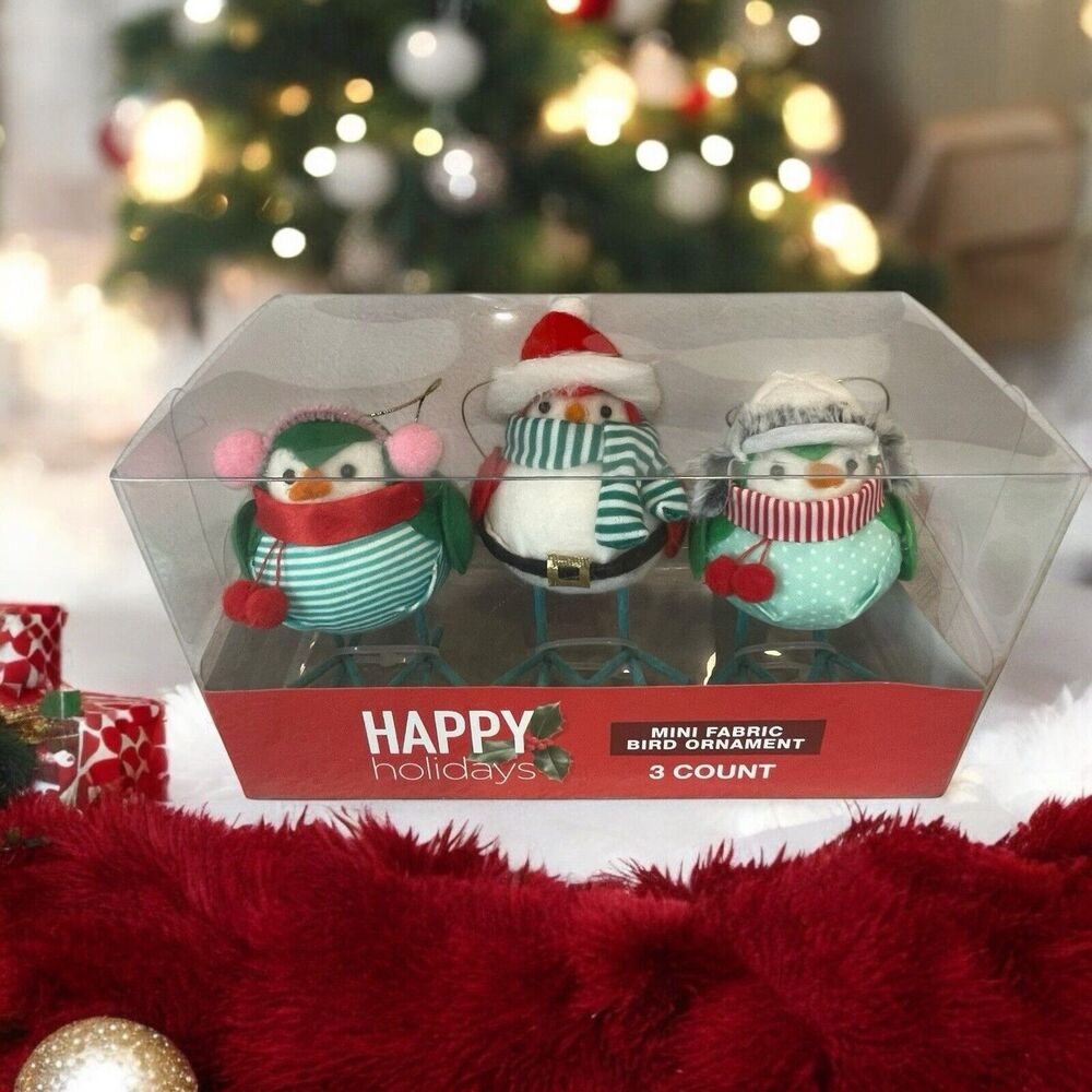 Happy Holidays Mini Fabric Bird Ornaments 3 Pack Winter Christmas Santa Walgreen